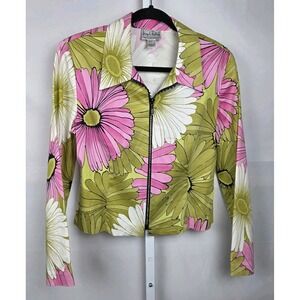 JOSEPH RIBKOFF Gerber Daisy Bright Color Floral Blazer Jacket Size 12 Full Zip